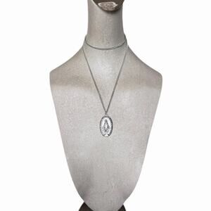 Miraculous Medal Necklace Virgin Mary Sterling Silver Oval Pendant Devotion Hope